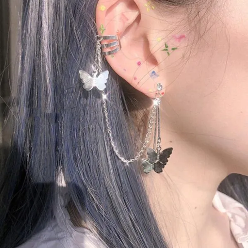 New Exquisite Butterfly Earrings Korean Version of Women'S Fashion Temperament Tassel Earrings Ear Line Jewelry