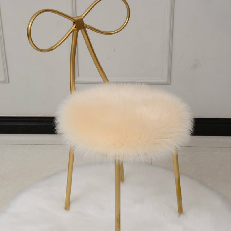 Luxury Round Puffy Cushion Chair Pad Winter Warm Thick Faux Fur Floor Mats Rugs