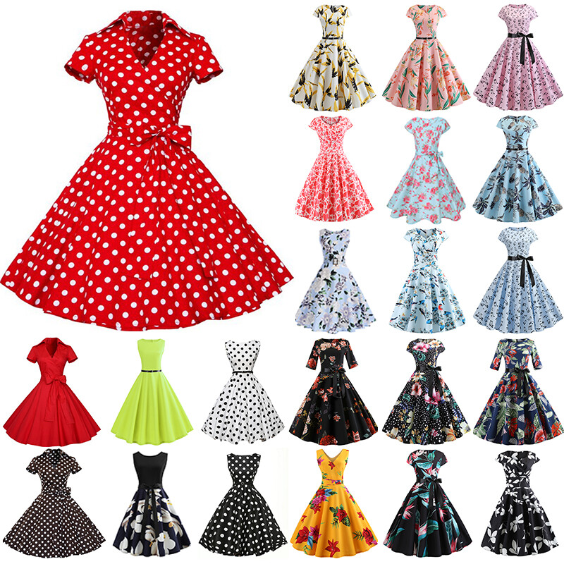 Vintage Damen Hepburn Partykleid Rockabilly 50er Petticoat Cocktailkleid Swing