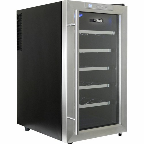 18 Bottle Stainless Steel Wine Cooler w/ Blue Light, Free Standing Refrigerator