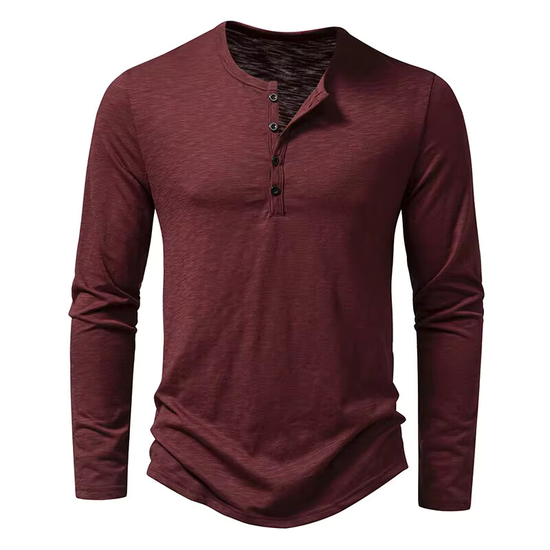 Men's Shirt Cotton Henley Neck T-Shirts Long Sleeve Casual Button Plain 25% OFF