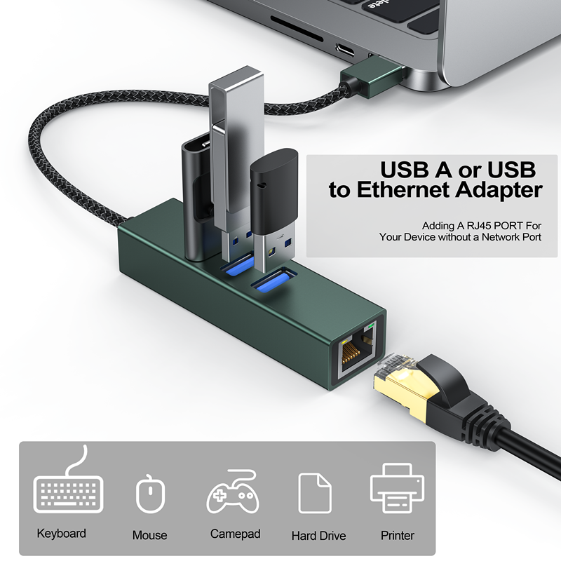 USB 3.0 to Ethernet Adapter 3 USB 3.0 Hub LAN RJ45 Gigabit 1000Mbps for Windows