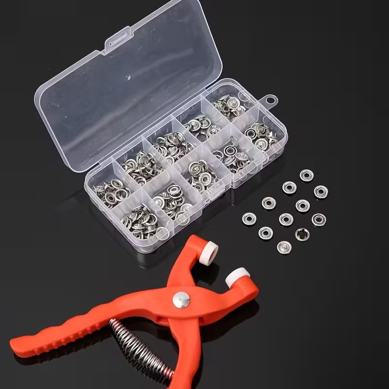 Boutons pression jersey 50 sets 9,5 mm argent presse oeillets 5 griffes + pince