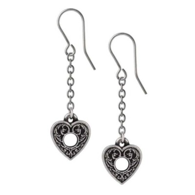 ALCHEMY PLANCHETTE EARRINGS Ouija Spirit Board Gothic Heart Droppers +FREE POUCH