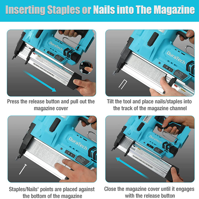 DURATECH 2 IN 1 Cordless Brad Nailer 18 GA Nail/Staple Gun 1000PCS Nails W/Case