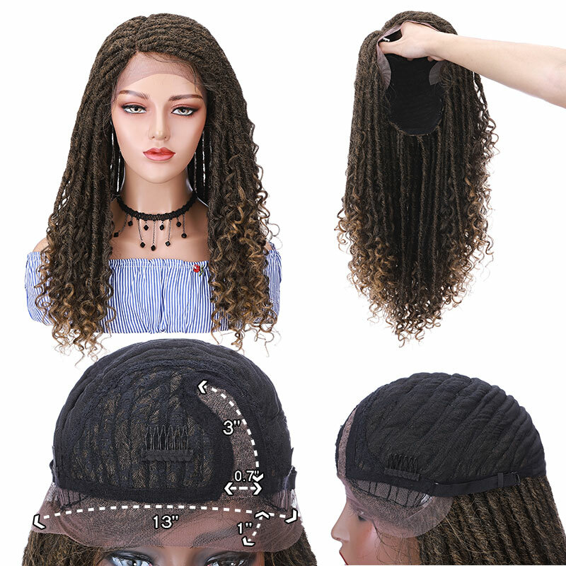 Synthetic Ombre Braided Twisted Lace Wig Faux Locs Curly Crochet Wig Lace Front