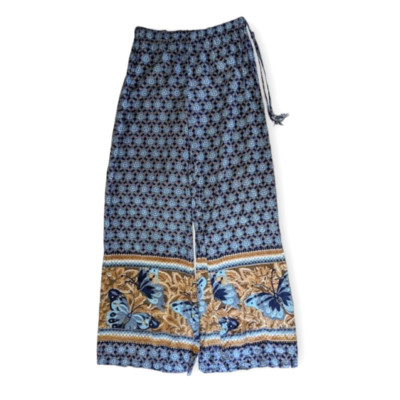 LaLamour La Lamour Boho Lightweight Cotton Wide Leg Pants Tassel Drawstring sz S
