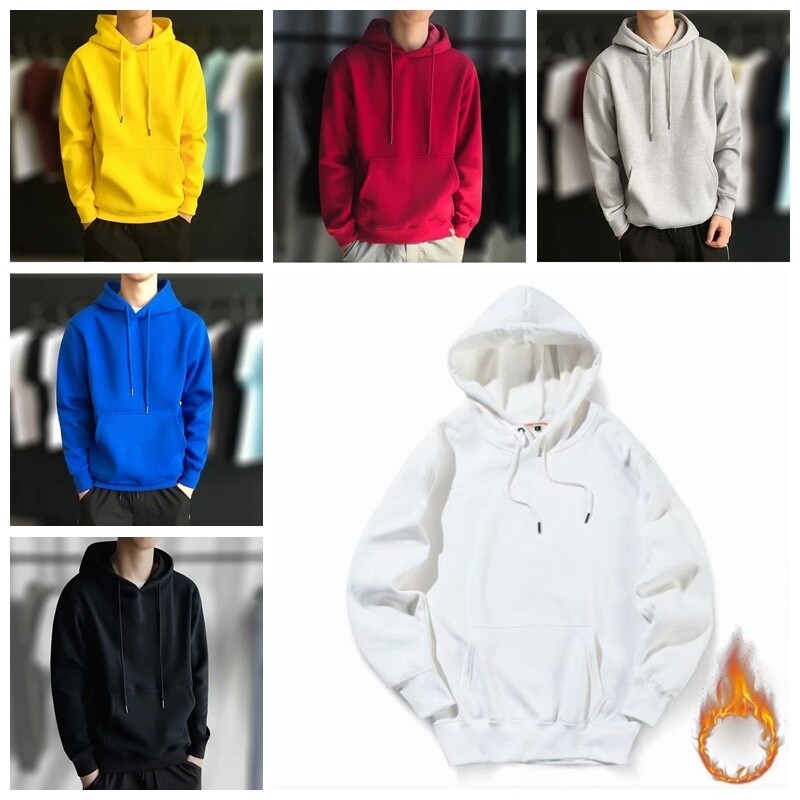 Men's Hooded Sweatshirt Hoodie Loose Solid Color Warm Tops Pullover Casual