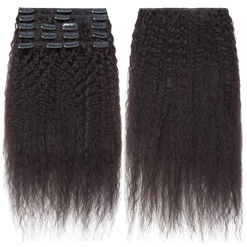 Afro Kinky Curly Yaki Clip In Virgin Human Hair Extensions Full Head Weave 4B 4C