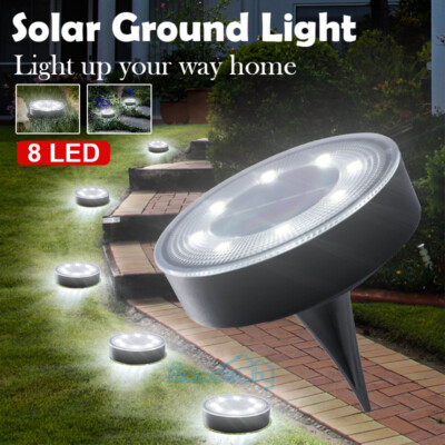 Solar Ground Light 8-LEDs Disk Flat Buried Light Pathway Night Light Waterproof