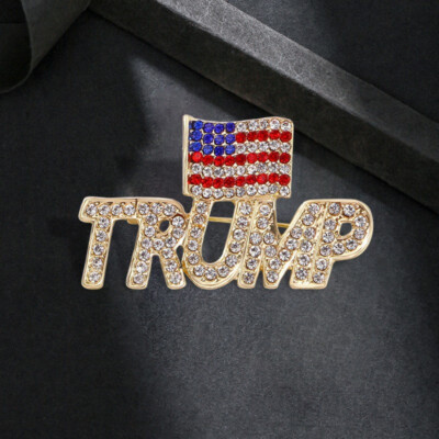 Crystal Trump Brooch w/ The USA Flag Word Brooch Pin 2024 United States Souvenir