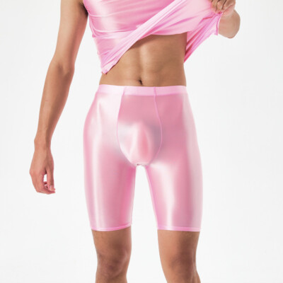 Mens Oil Shiny Underwear Glossy Shorts Long Leg Boxer Briefs Sports Underpants