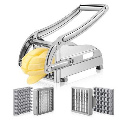 Stainless Steel French Fry Cutter Manual Potato Slicer with 2 Blades