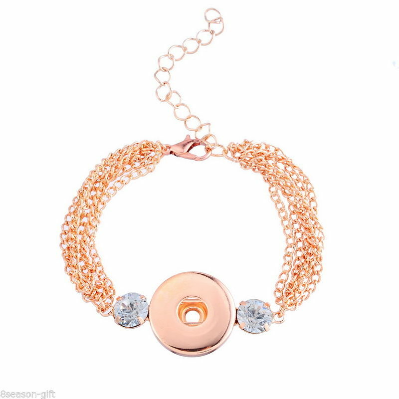 Snap Bracelet Fit Snap Button 18mm. Chain Resin Rhinestone Silver 15.5cm length