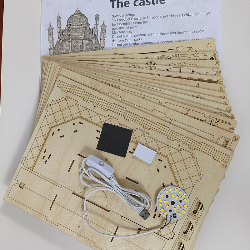 Moveable Taj Mahal 3D Wooden Puzzles with LED Light DIY Model Building Kits