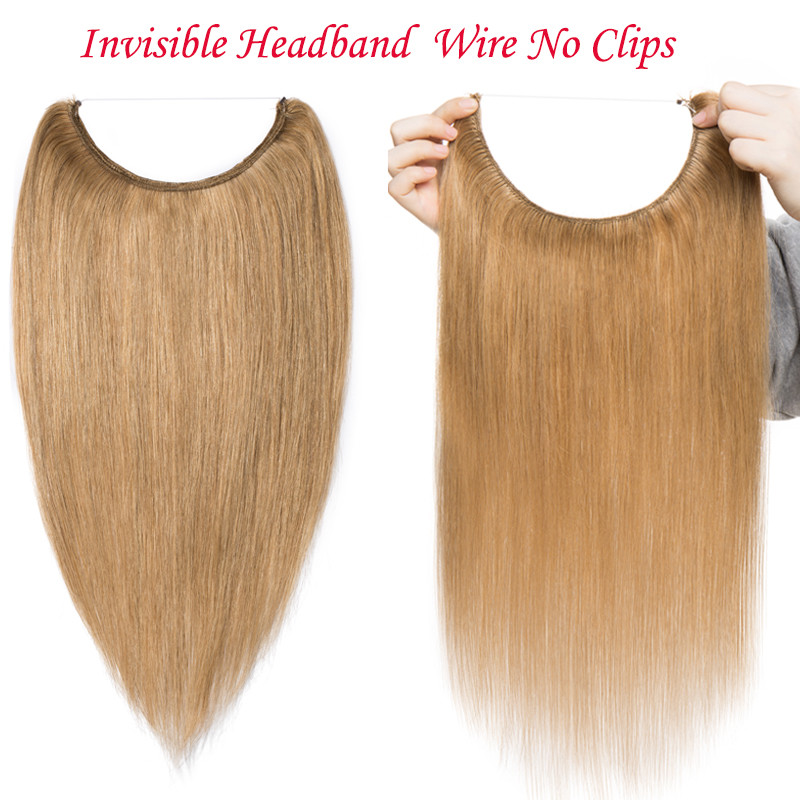 100% Remy Human Hair Extensions Invisible Headband Wire Hidden Weft Hair Blonde