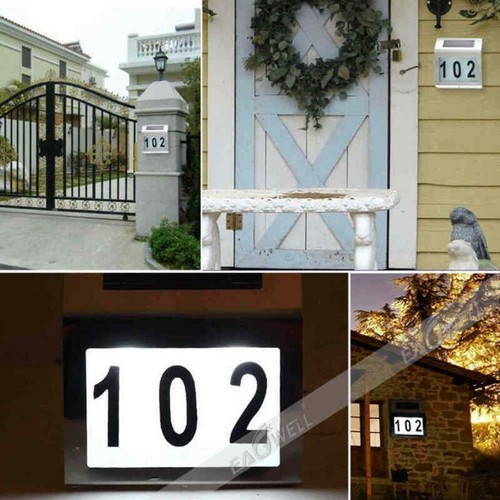 US Solar Power LED Light Sign House Street Door Address Plaque Number Plate Lamp