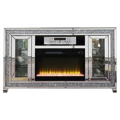 With Electric Fireplace And Mirror Framing Silver