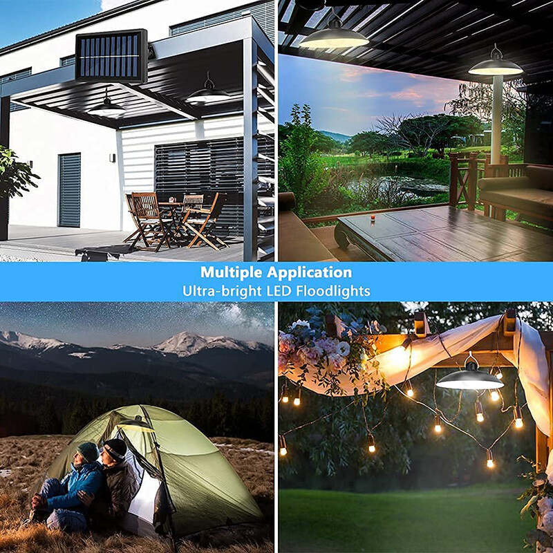 Solar Panel 2-Head LED Pendant Light Outdoor Indoor Garden Yard Shed Barn Lamp