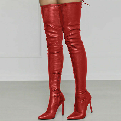 Red thigh high cheap boots no heel