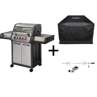 Enders Grill Gasgrill Monroe Pro 3 Turbo+Edelstahl-Grillspieß+Wetterschutzhülle