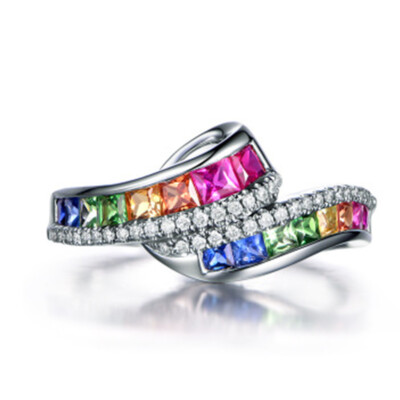 Gorgeous Cubic Zircon 925 Silver Ring Wedding Women Party Jewelry Sz 6-10