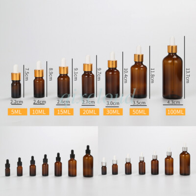 5ml 10ml 30ml 50ml 100ml Empty Amber Glass Dropper Bottles Essential Oil Vials