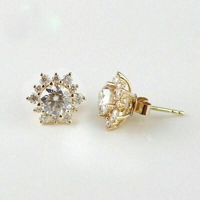 SOFIYA JEWELS 4CT ROUND CUT MOISSANITE GORGEOUS SOLITAIRE STUD EARRINGS 14K YELLOW GOLD FINISH