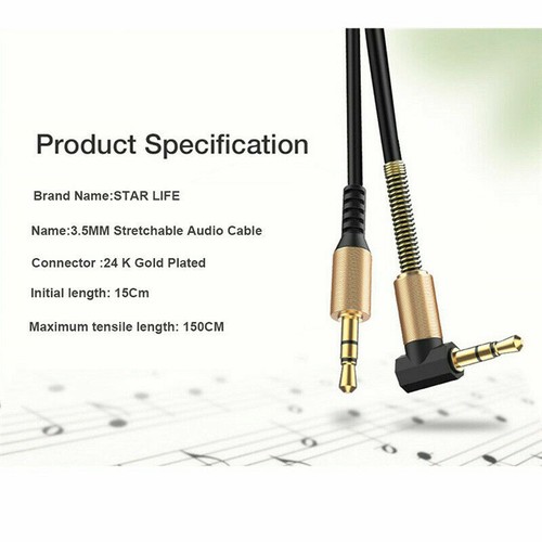 3.5mm Male to Male AUX Cable Cord L-Shaped Right Angle Car Audio Headphone Jack