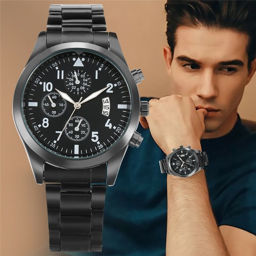 Casual Men Watch Luminous Hands Date Quartz Wrist Watch Steel Bracelet Strap