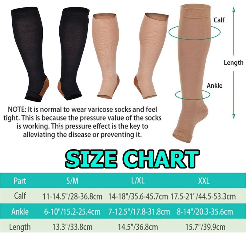 Copper Zipper Compression Socks Support Graduated Stockings Men Women 20-30mmHg
