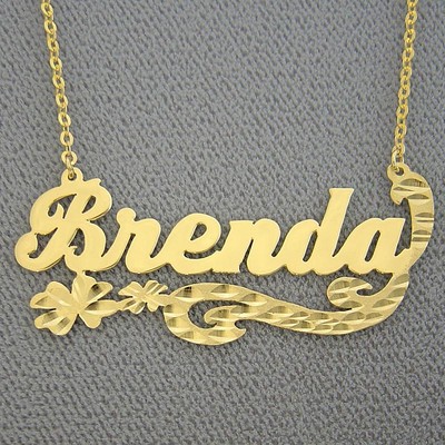 10K Solid Gold Custom Made Personalized Name Necklace Flower Diamond Cut Jewelry