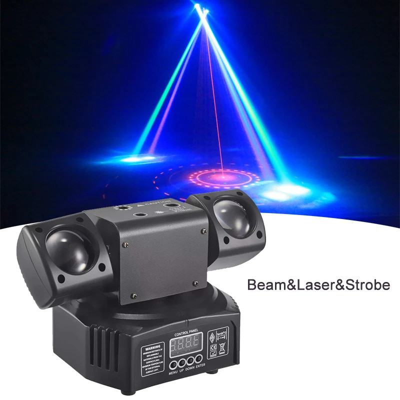 DMX 36W LED Moving Head Light Disco Gold Strobe Beam Green&Red Laser Party Light