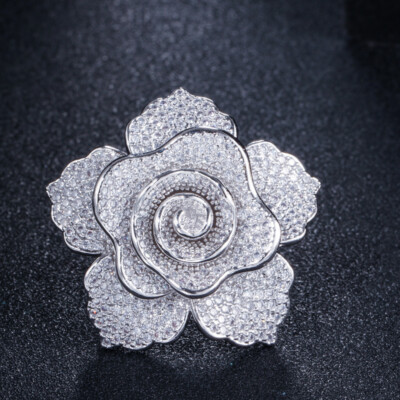 CWWZircons Luxury Yellow Gold Cubic Zirconia Bridal Wedding Big Flower Rings