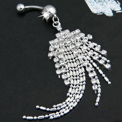 Crystal Tassel Navel Belly Button Ring With Waist Chain Body Piercing La-qy