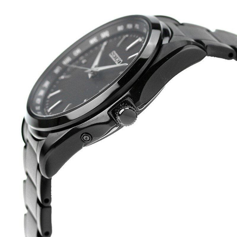 Pre-owned Seiko Selection Sbtm333 Total Black Titanium Solar Atomic Radio Men Watch Japan