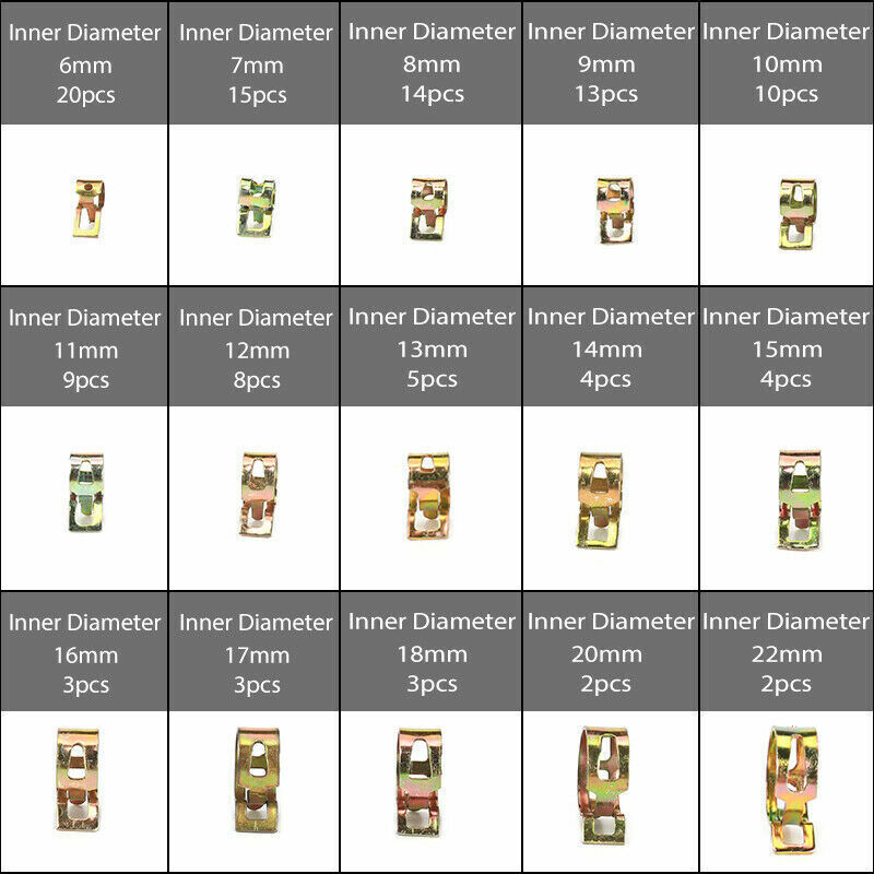 115 Pcs Fuel Line Hose Tubing Spring Clips Clamps Assortment Kit for Motorcycle