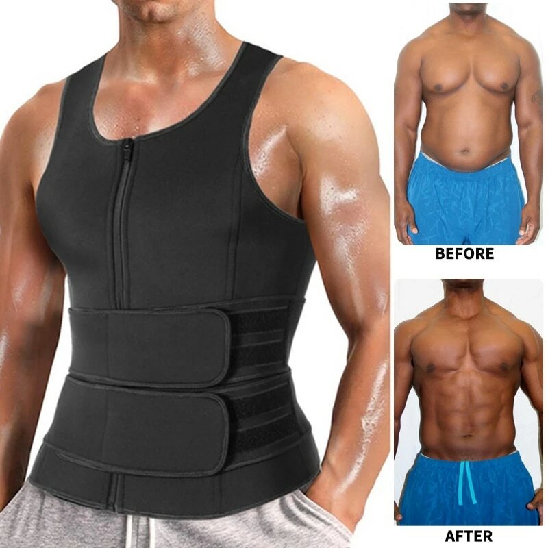 Mens Neoprene Sauna Zipper Waist Trainer Vest Tank Top Trimmer Sport Body Shaper