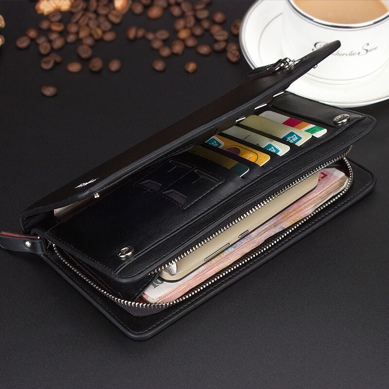 Men's Bifold Leather Zip Coin Handbag Multi Card Holder Purse Long Wallet Clutch