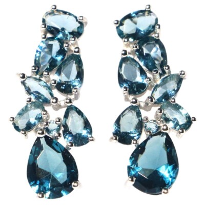4.2g 925 SOLID STERLING SILVER Earrings London Blue Topaz Women Wedding
