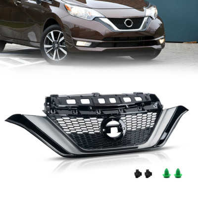 Fit 2017-2019 Nissan Versa Note Gloss Front Bumper Upper Grille Black+Chrome