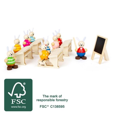 Hasenschule Spielset, Ostern, Spielzeug aus Holz, 14 Teile, Osterhasen