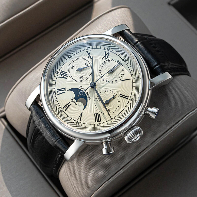 Pre-owned Sugess Moonphase 29 1/2 Day Chronograph Mechanical Watch Seagull 1963 Sum199s