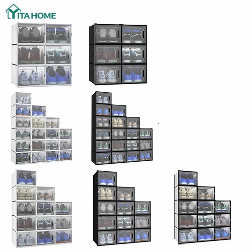 TAUS 6/12/18 PCS Shoe Storage Box Sneaker Case Stackable Container Clear XL