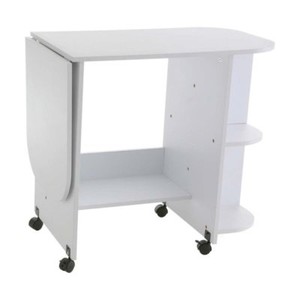 Sewing Table Craft Work Area Rolling Fold Down 3 Shelves Storage