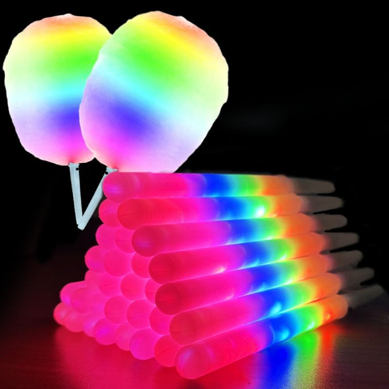 30 Pcs LED Cotton Candy Cones,Glowing Cotton Candy Sticks，Cotton Candy Holder Re