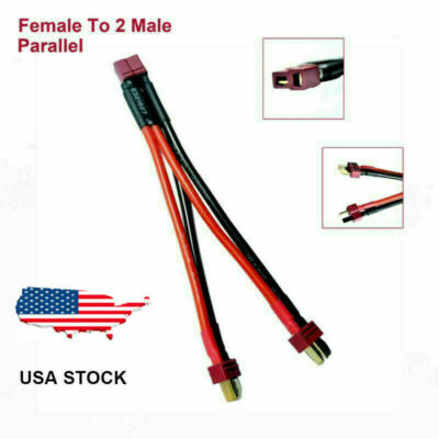 T/Deans Parallel 2 male to 1 female Connector Adapter Cable Plugs RC LiPO Y Wire