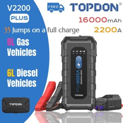 TOPDON V2200 PLUS 2200A 16000mAh 12V Multi-Function Portable Vehicle Car Booster