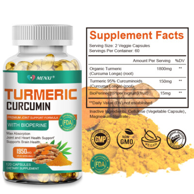 Turmeric Curcumin 120 Capsules w/ Ginger & BioPerine Black Pepper - Joint Health