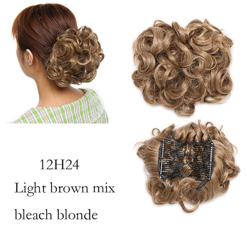 Synthetic LARGE Comb Clip in Bun Curly Hair Extension Chignon